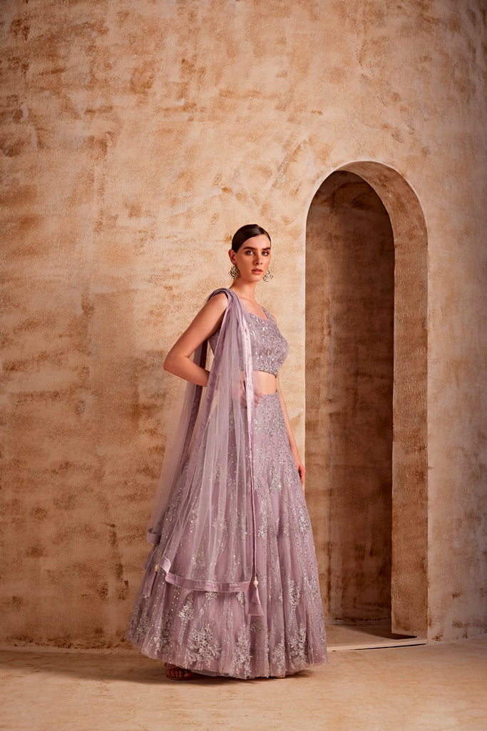 Neerus Women Lilac Color Nett Fabric Ghagra Set