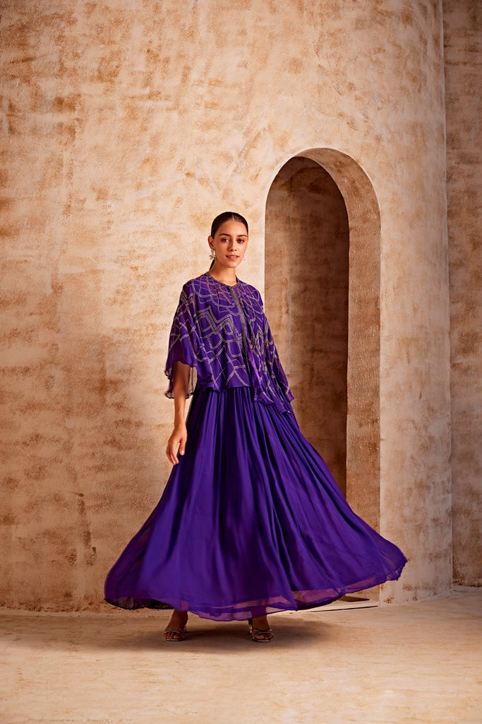 Neerus Women Lavender Color Georgette Fabric Ghagra Set