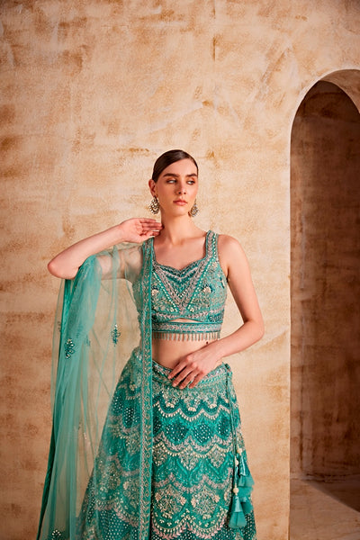 NEERU'S WOMEN SEA GREEN COLOR NETT FABRIC GHAGRA SET