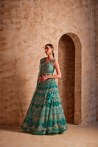 NEERU'S WOMEN SEA GREEN COLOR NETT FABRIC GHAGRA SET
