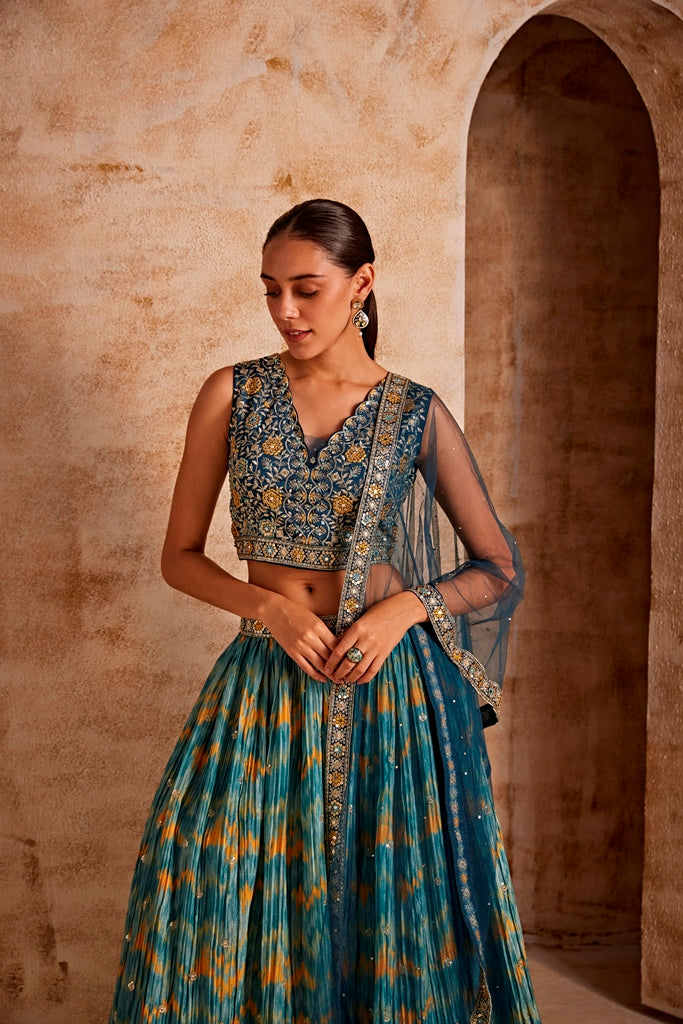 Neerus Women Sea Green Color Silk Fabric Ghagra Set