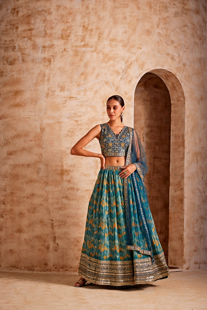 Neerus Women Sea Green Color Silk Fabric Ghagra Set