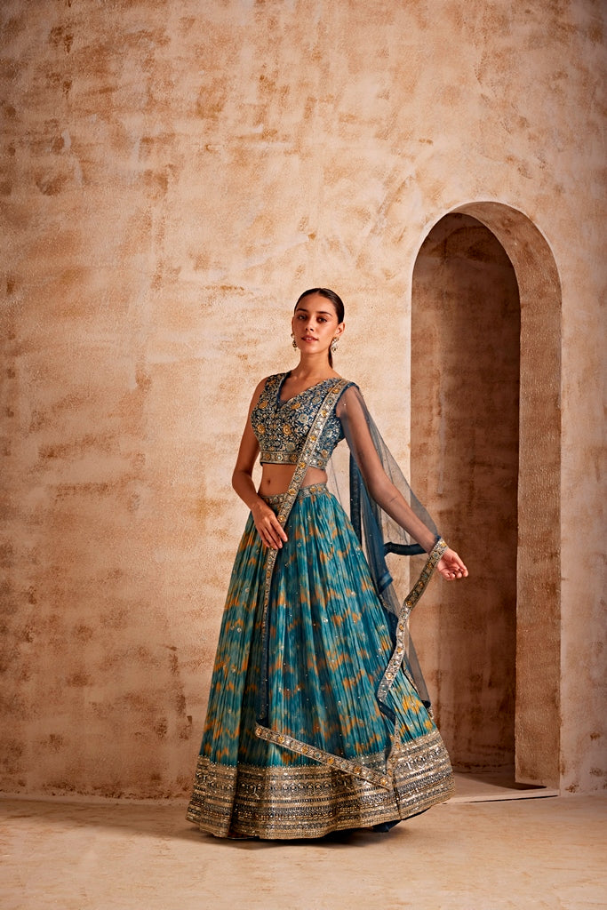 Neerus Women Sea Green Color Silk Fabric Ghagra Set