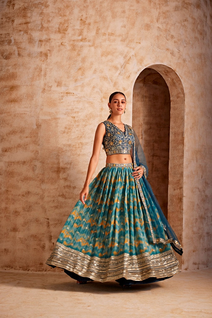 Neerus Women Sea Green Color Silk Fabric Ghagra Set