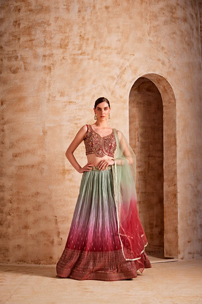 NEERU'S WOMEN WINE COLOR EMBROIDERED GHAGRA SET
