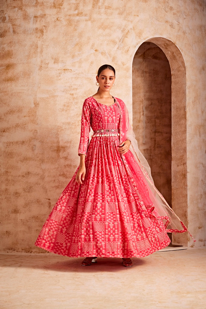NEERU'S WOMEN PINK COLOR GEORGETTE FARBIC GOWN