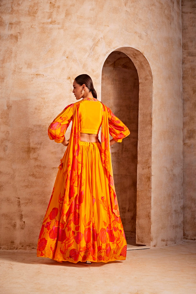 Neerus Women Mustard Color Floral Gharga Set