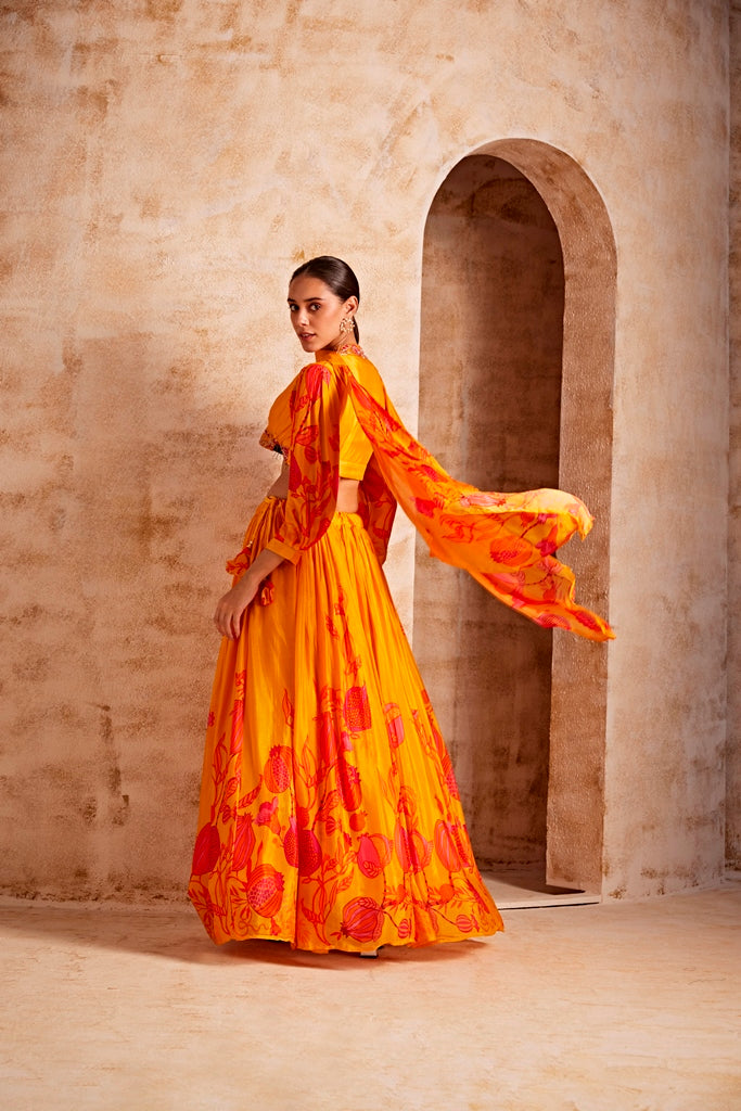 Neerus Women Mustard Color Floral Gharga Set