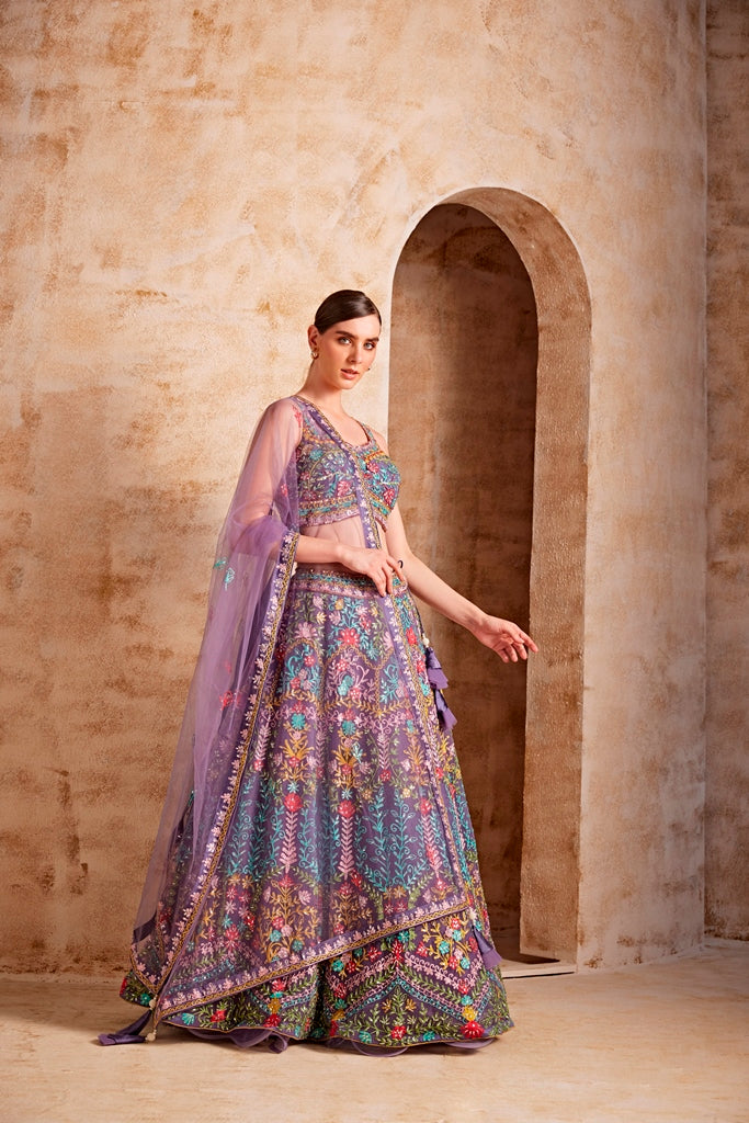 Neerus Wine Color Nett Fabric Embroidered Ghagra Set