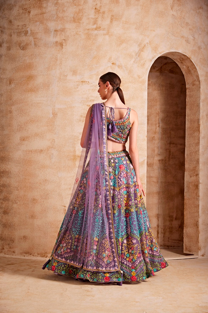 Neerus Wine Color Nett Fabric Embroidered Ghagra Set