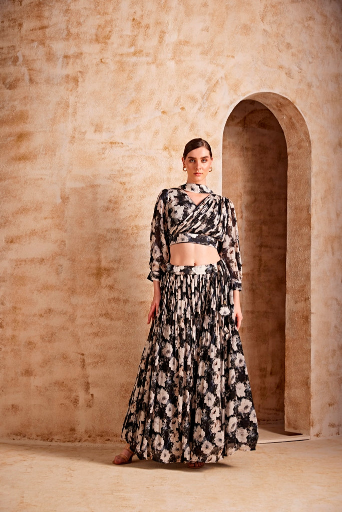 Neerus Blue ethnic flared lehenga set - front view