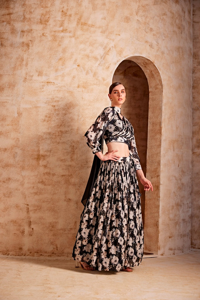Neerus Blue ethnic flared lehenga set - side view