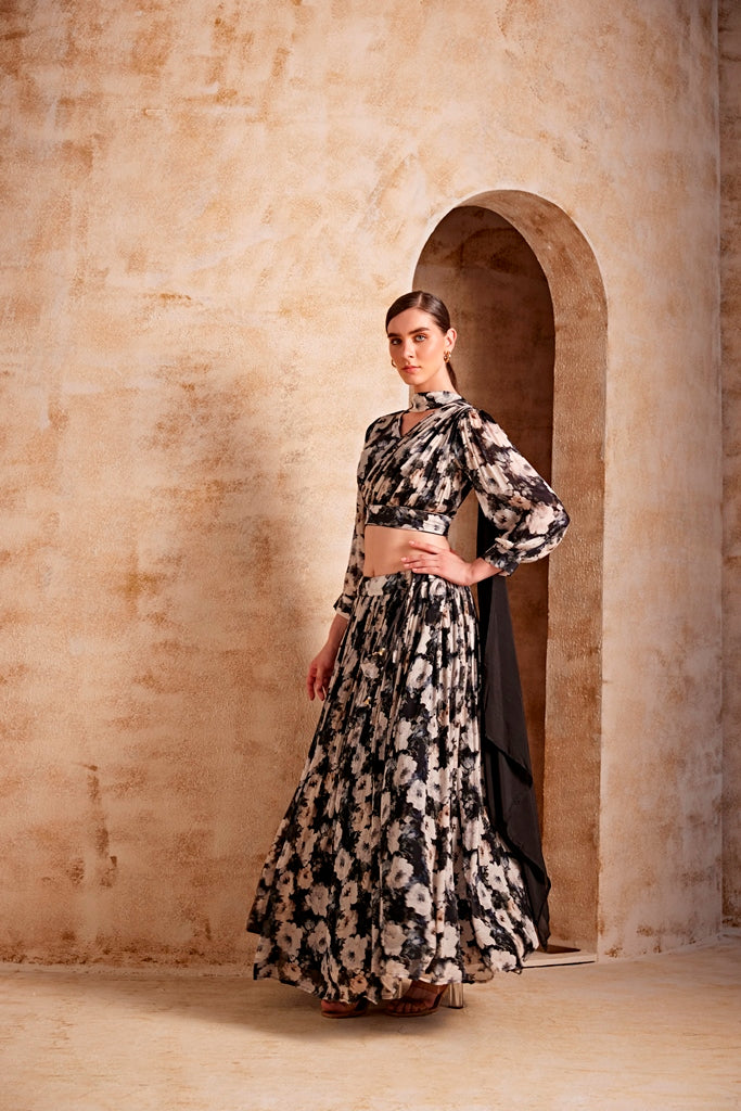 Neerus Blue ethnic flared lehenga set - detail view 1