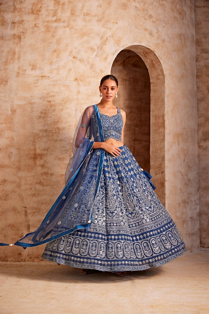 Neerus Women Blue Color Embroidered Ghagra Set