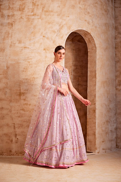 NEERU'S WOMEN LILAC COLOR, GEORGETTE FABRIC GHAGRA SET