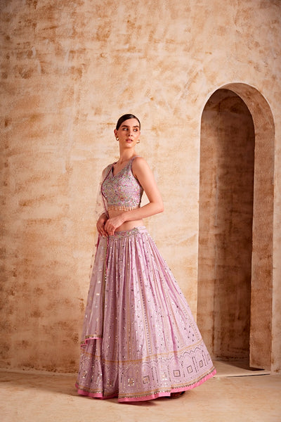 NEERU'S WOMEN LILAC COLOR, GEORGETTE FABRIC GHAGRA SET