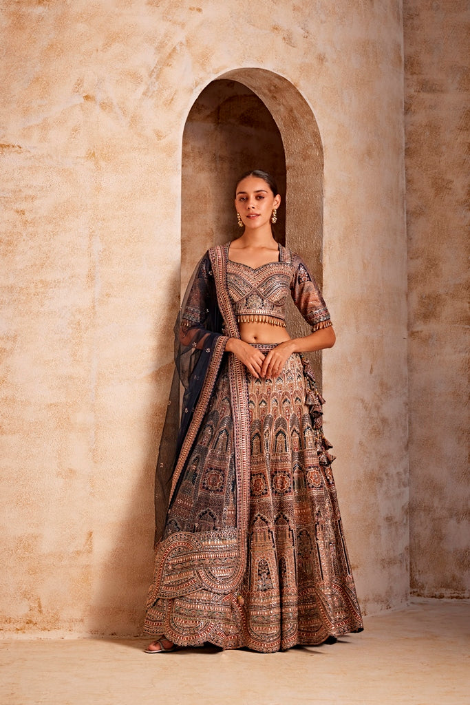 Neerus Women Peacock Color Embroidered Ghagra Set