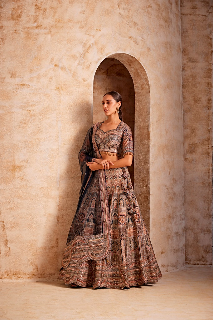 Neerus Women Peacock Color Embroidered Ghagra Set