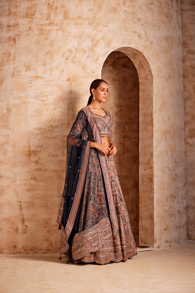 Neerus Women Peacock Color Embroidered Ghagra Set