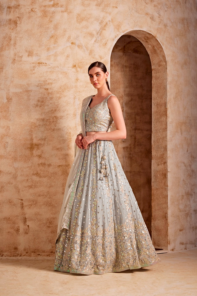 Neerus Women Grey Color Nett Fabric Ghagra Set