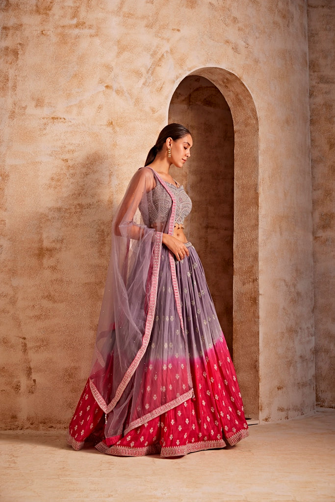 Neerus Women Rani Color Crepe Fabric Ghagra Set