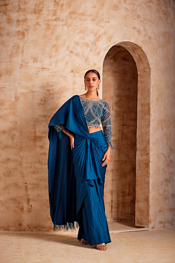 Neerus Women Peacock Color Satin Fabric Ghagra Set