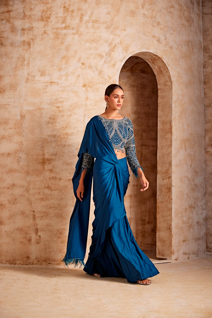 Neerus Women Peacock Color Satin Fabric Ghagra Set