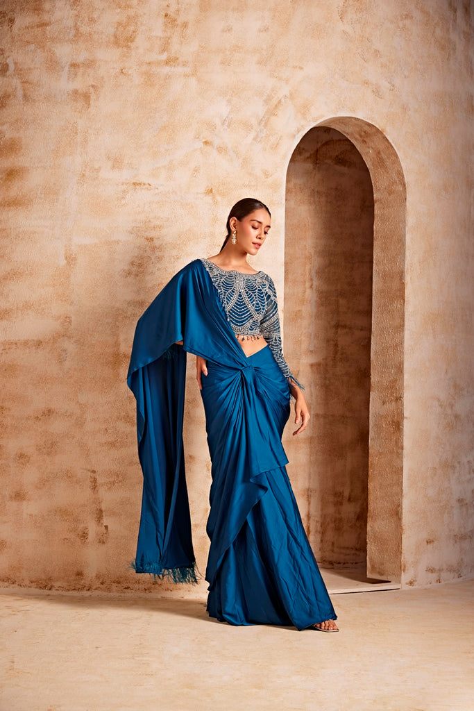 Neerus Women Peacock Color Satin Fabric Ghagra Set