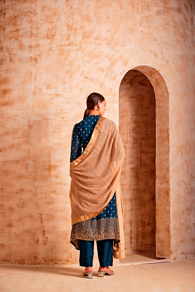 Neerus Blue Georgette Printed Kurta Set - detail view 1