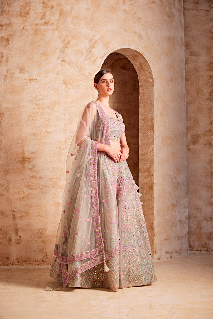 Neerus Sea Green Color Nett Fabric Ghagra Set