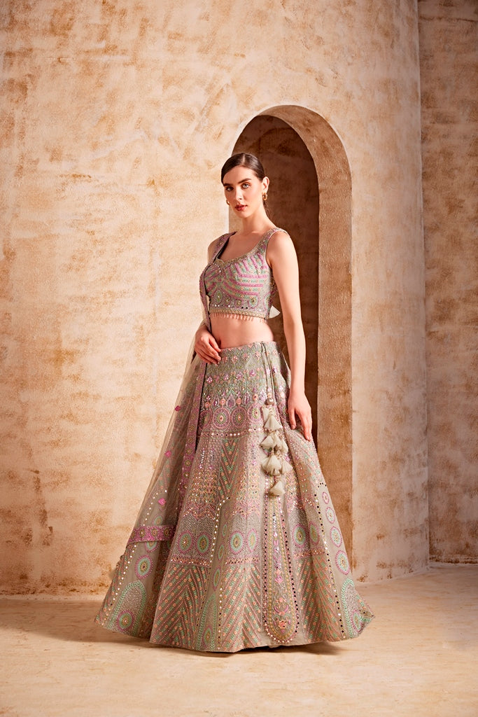NEERU'S SEA GREEN COLOR NETT FABRIC GHAGRA SET