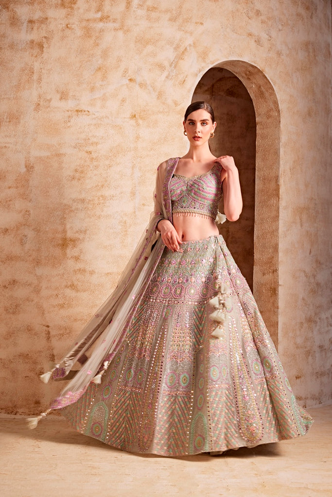 Neerus Sea Green Color Nett Fabric Ghagra Set