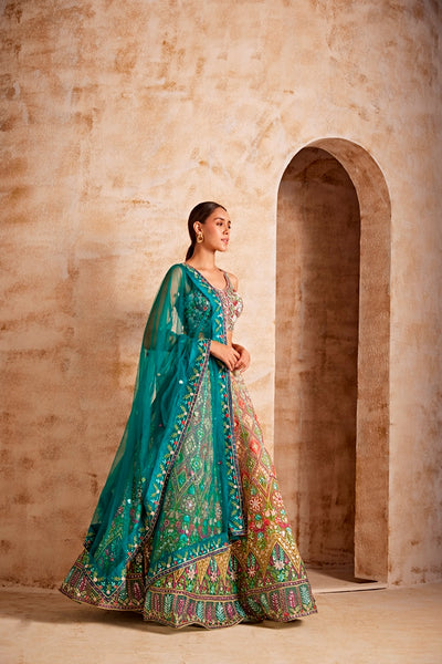 NEERU'S WOMEN MEHADI GREEN COLOR NETT FABRIC GHAGRA SET