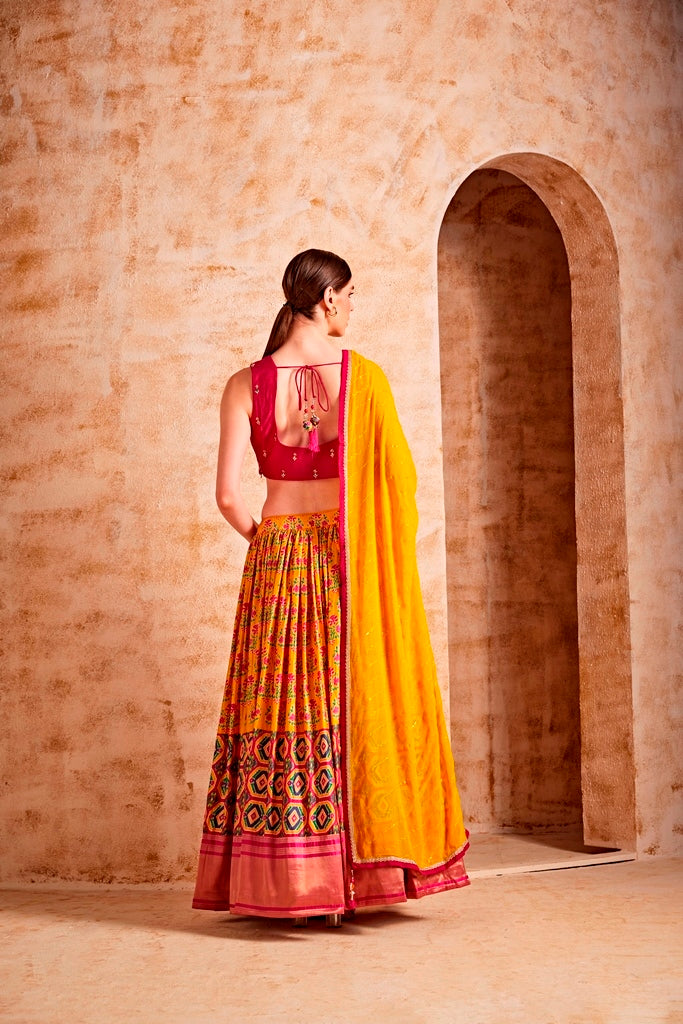 Neerus Women Magenta Color Silk Fabric Ghagra Set