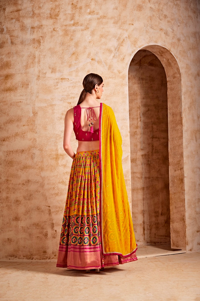 Neerus Maroon Banarasi woven lehenga set - detail view 1