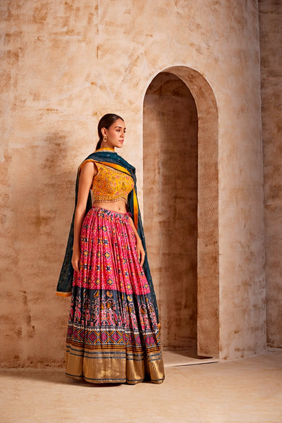 NEERU'S WOMEN MUSTARD COLOR, EMBROIDERED GHAGRA SET