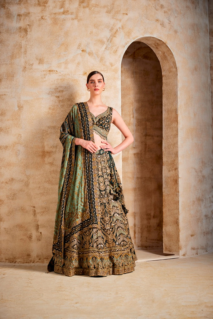 Neerus Women Teal Color Embroidered Ghagra Set