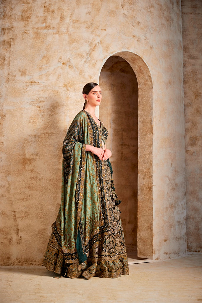 Neerus Women Teal Color Embroidered Ghagra Set