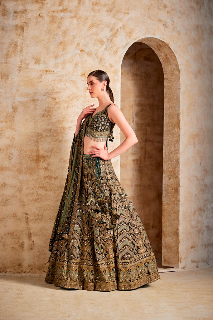 Neerus Women Teal Color Embroidered Ghagra Set