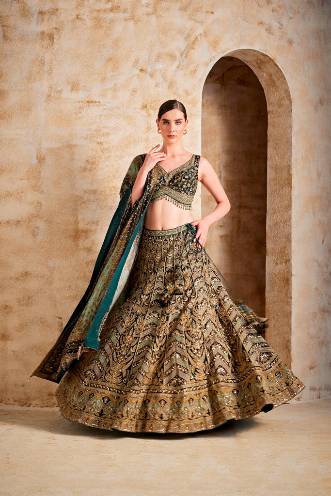 Neerus Women Teal Color Embroidered Ghagra Set