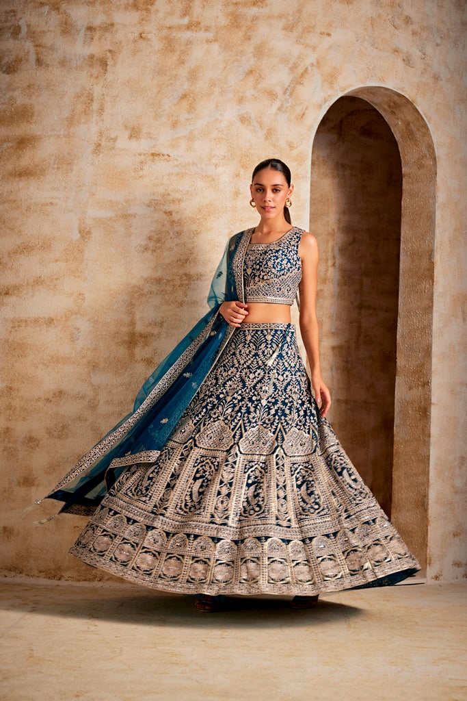 Neerus Blue embroidered lehenga ghagra set - detail view 1