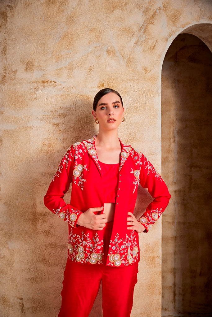 Neerus Women Red Colour Suit Set