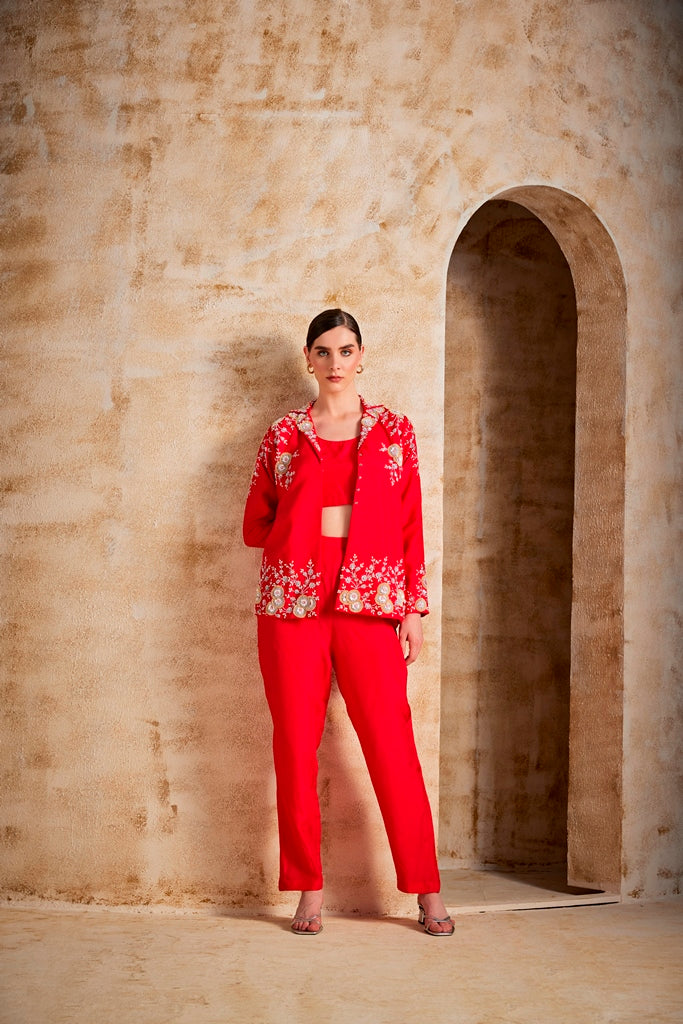Neerus Women Red Colour Suit Set