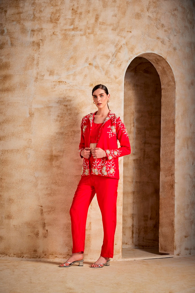 Neerus Women Red Colour Suit Set