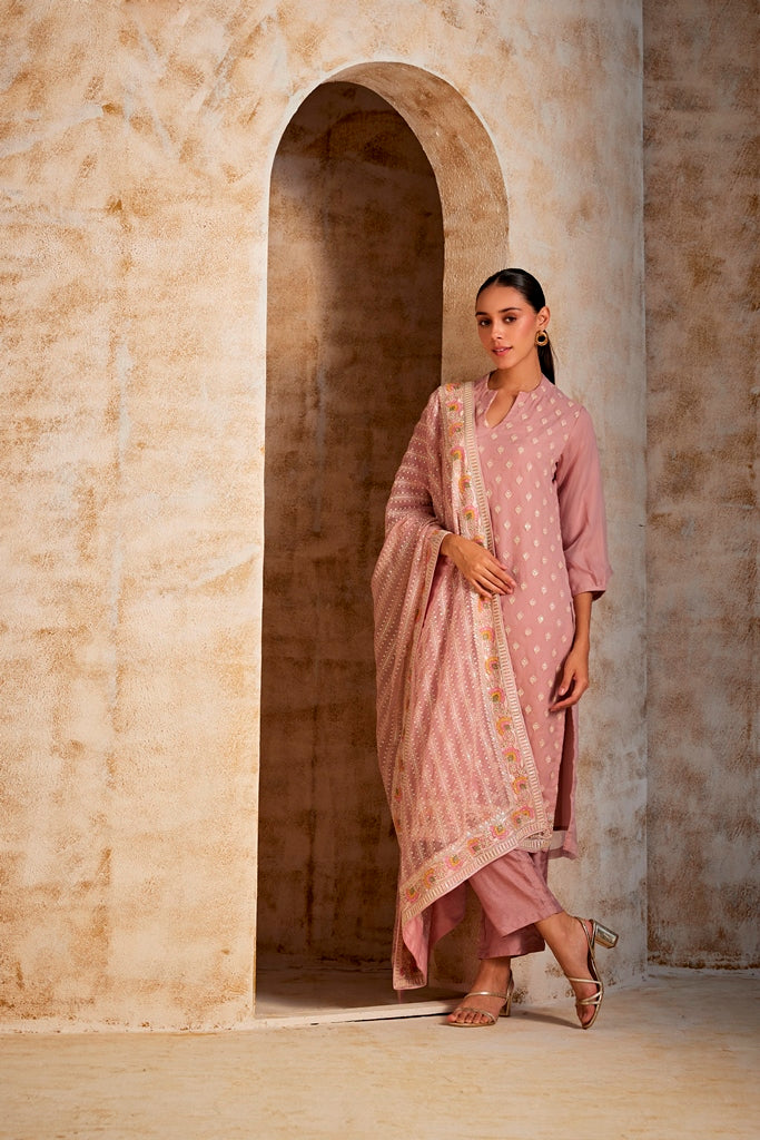 Neerus Pink georgette kurta set - side view