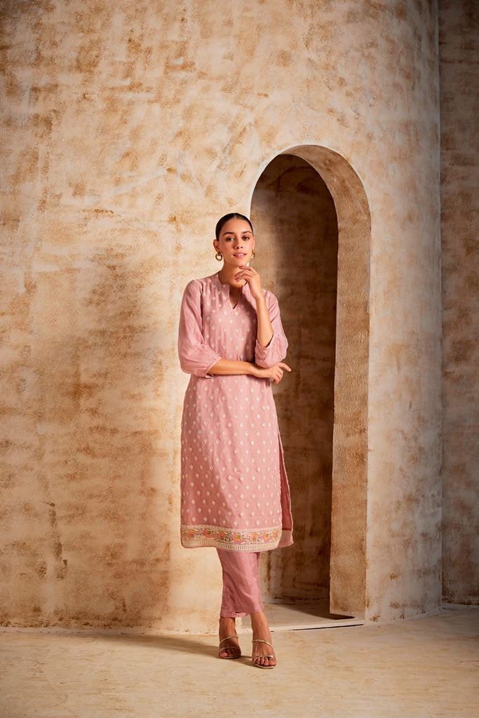 Neerus Pink georgette kurta set - detail view 1