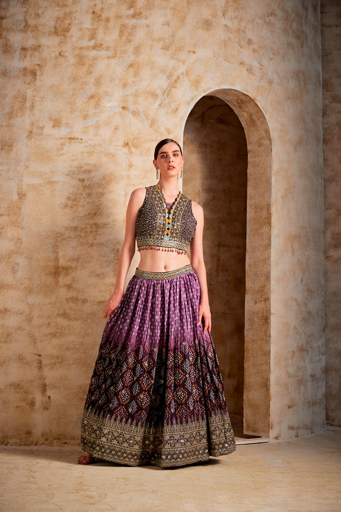 Neerus Brown Color Embroidered Ghagra Set