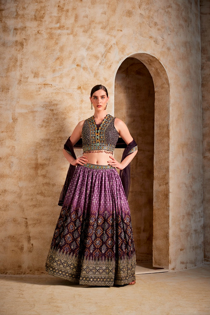 Neerus Brown Color Embroidered Ghagra Set