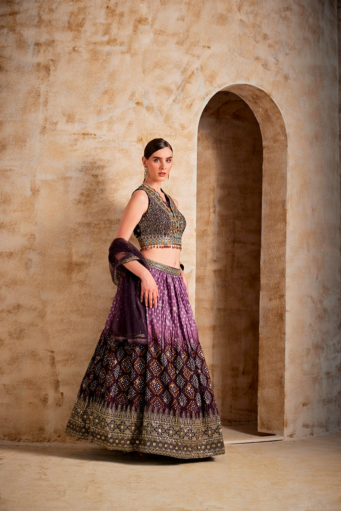 Neerus Brown Color Embroidered Ghagra Set