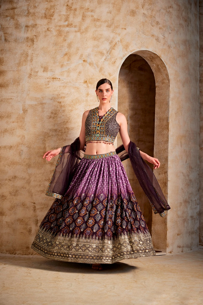 Neerus Brown Color Embroidered Ghagra Set